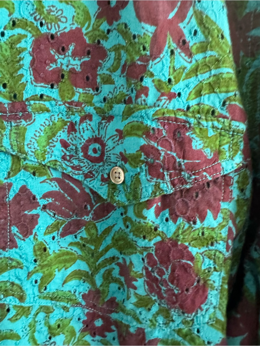 SUNDANCE BLUE GREEN PURPLE FLORAL EYELET LONG SLEEVE TOP SHIRT SZ XXL - Picture 5 of 6
